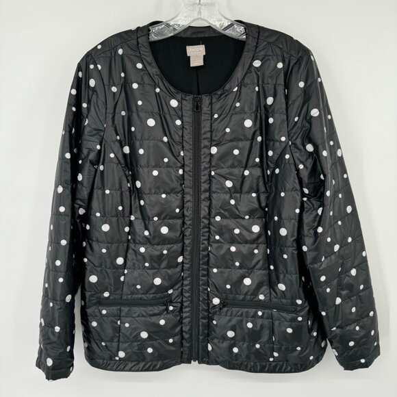 Chico's 1 Zenergy Polka Dot Quilted Jacket Black White Size medium pockets - Picture 8 of 12